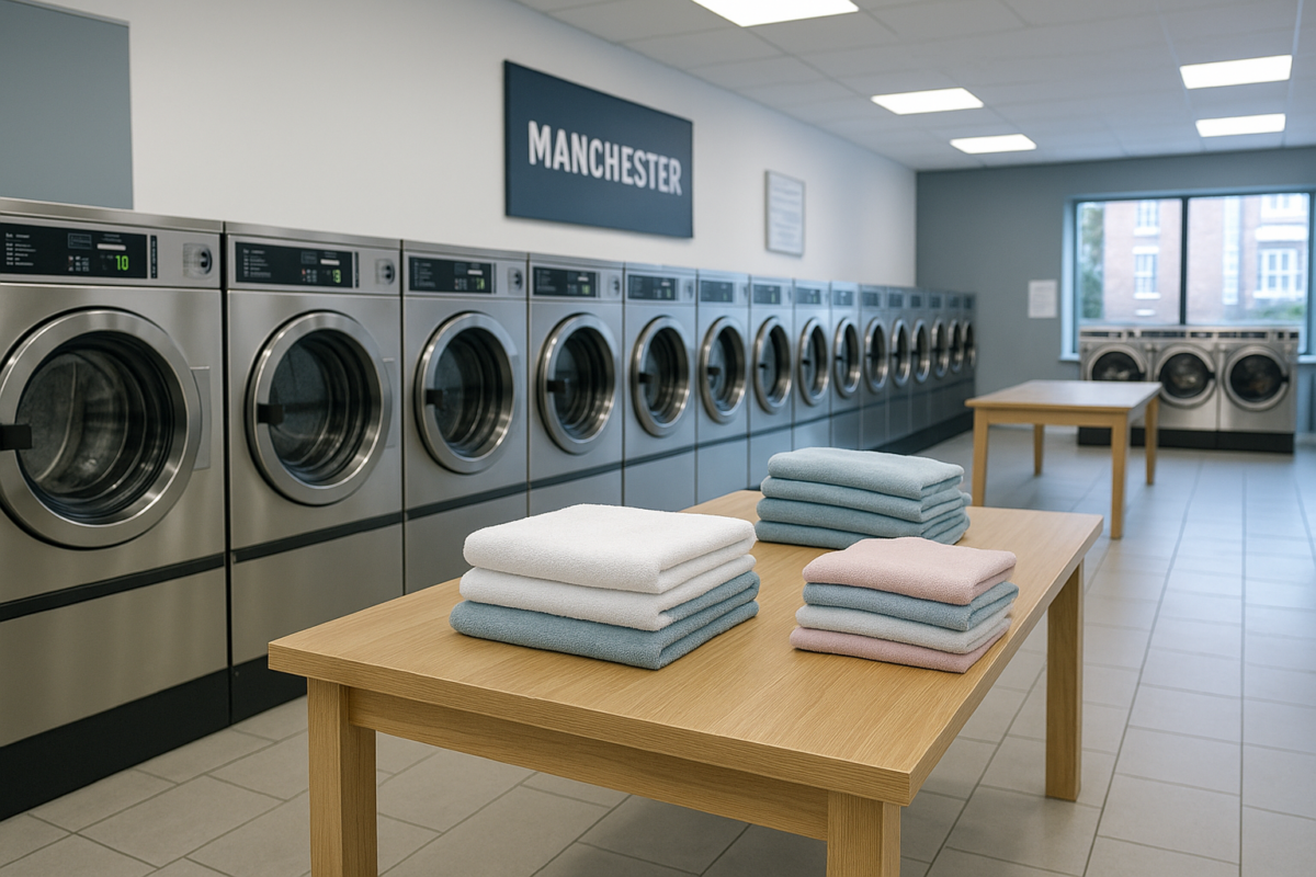 Professional dry cleaning service with garments being cleaned and pressed