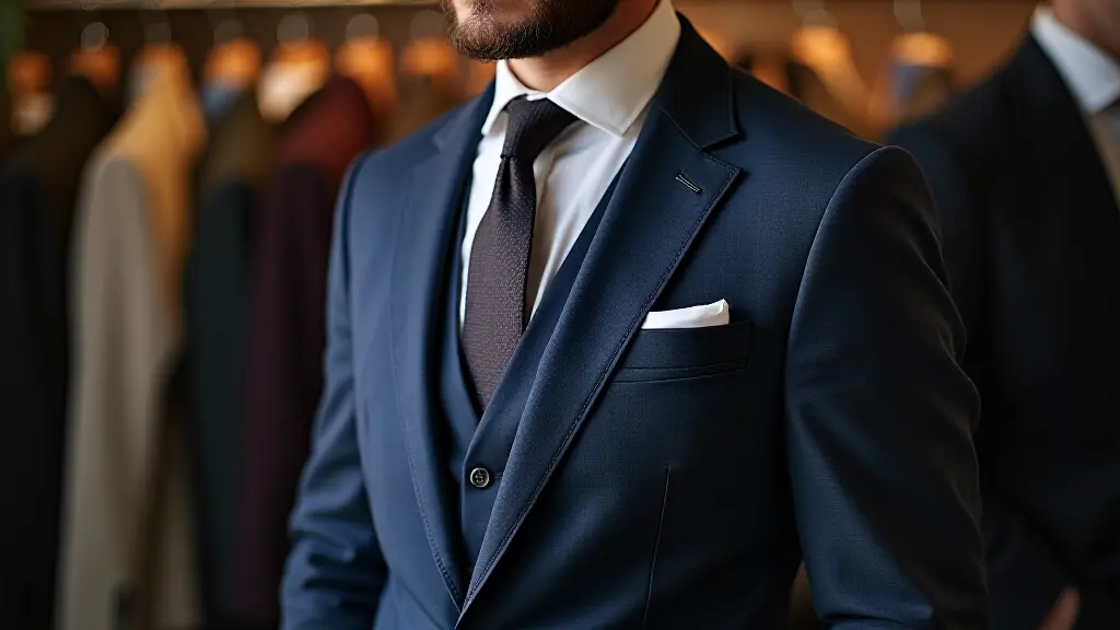 Man wearing a perfectly fitted bespoke suit, showcasing sharp tailoring and classic style