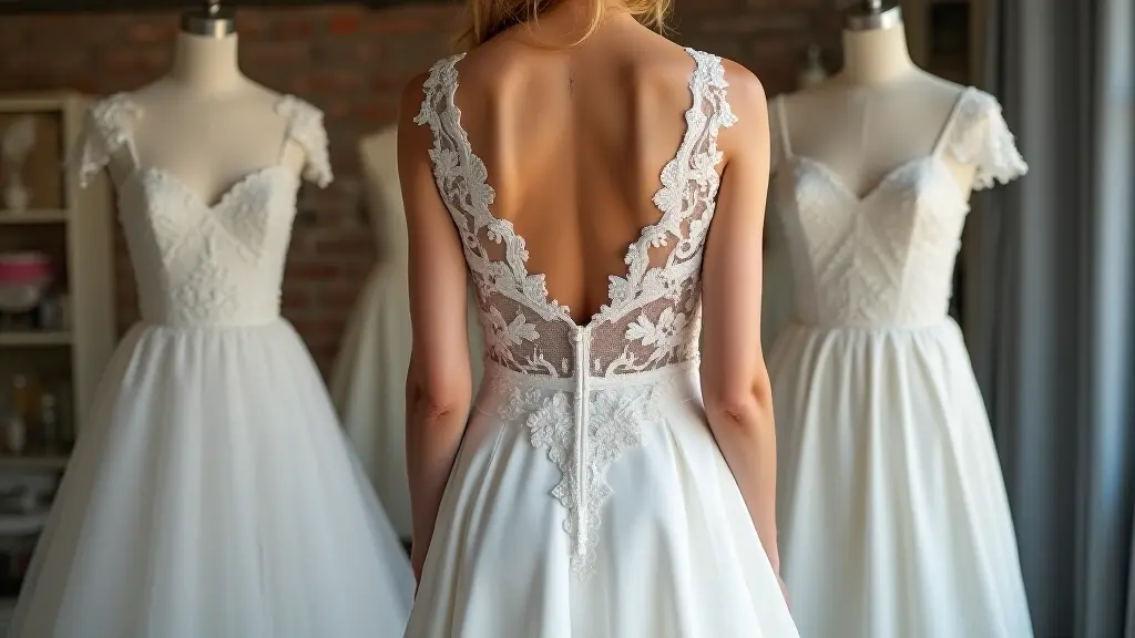 Bridal gown being professionally altered in a tailoring studio