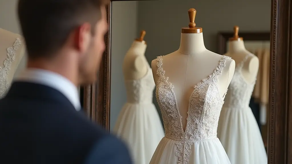 Man wearing a bridal gown with proper fit and adjustments