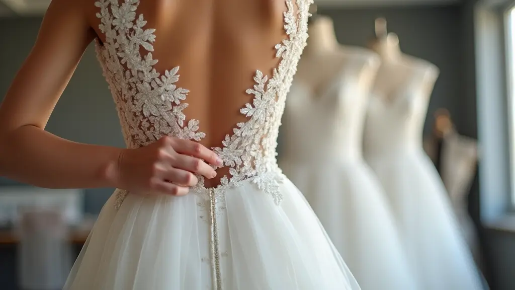 Bride wearing a beautifully altered wedding dress with perfect fit and elegant silhouette