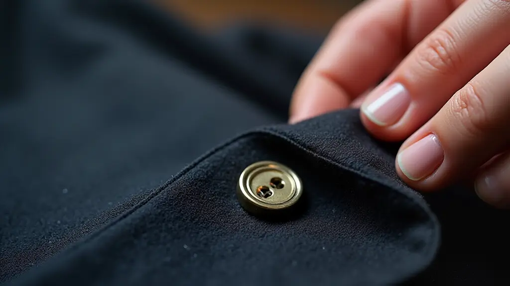 Professional button replacement service on a jacket at Balsini Manchester
