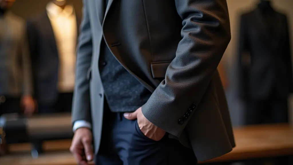 Professional tailor shortening coat sleeves to achieve perfect fit