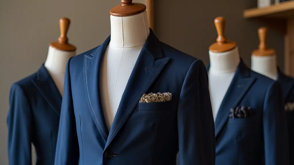 Professional tailor working on custom clothing design, adjusting fabric and stitching