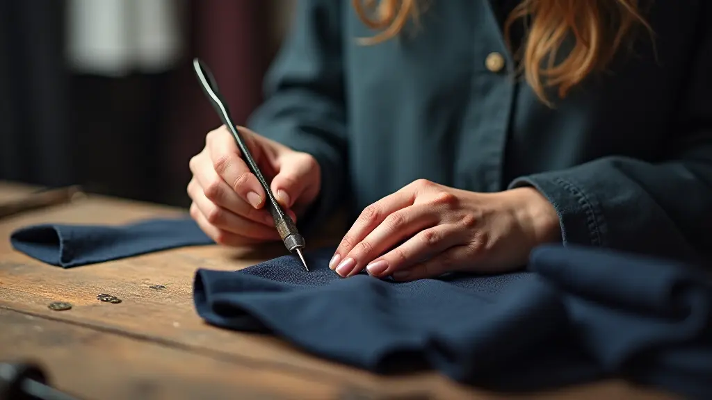 Invisible mending expert stitching a shirt collar discreetly near Manchester City Centre