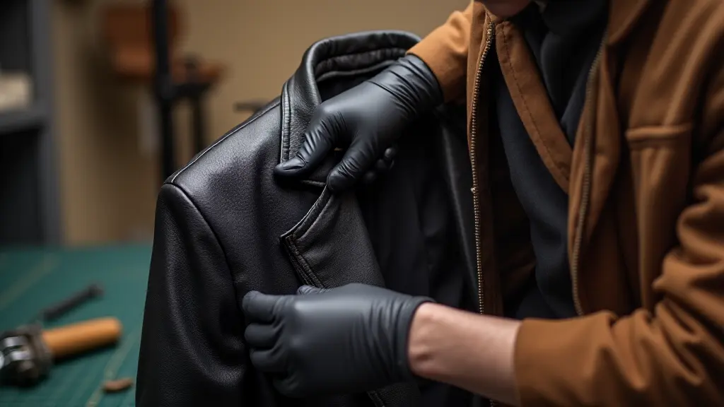 Professional leather jacket repair service showing before-and-after restoration of a damaged leather jacket