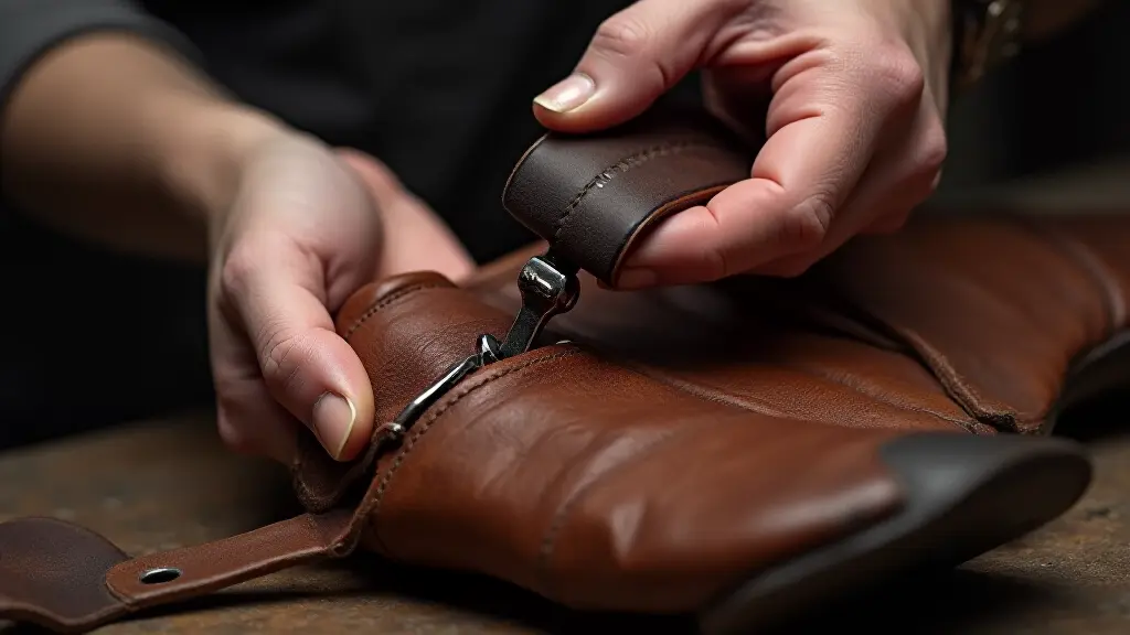 Professional leather repair service for men's jacket with visible scuff marks being restored