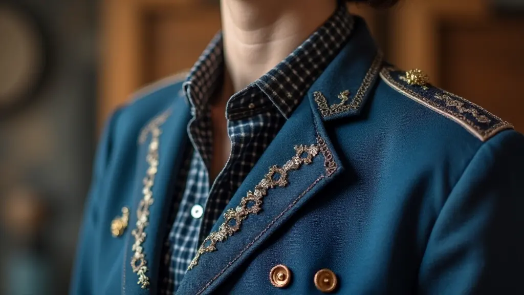 Tailor patching a rip in a denim jacket during same-day repair service