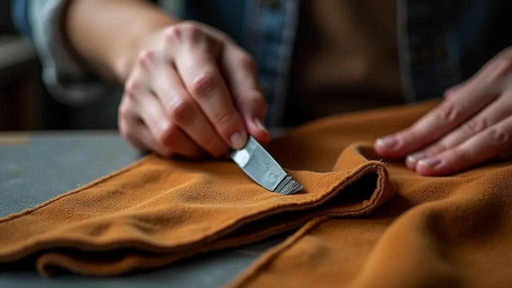 Professional tailor cleaning and repairing a suede jacket in Manchester