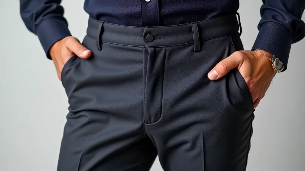 Professional tailor taking in trouser waist for perfect fit