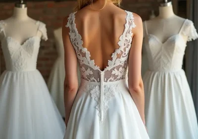 Bridal gown being professionally altered in a tailoring studio
