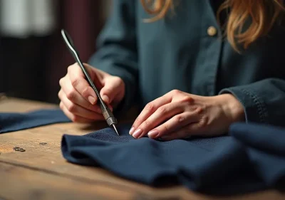 Invisible mending expert stitching a shirt collar discreetly near Manchester City Centre