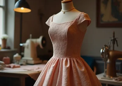 Expert tailoring of vintage dress with intricate embroidery and lace details